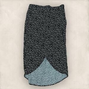 Women’s Midi Skirt Black White Polka Dot Asymmetrical Side Slit Large